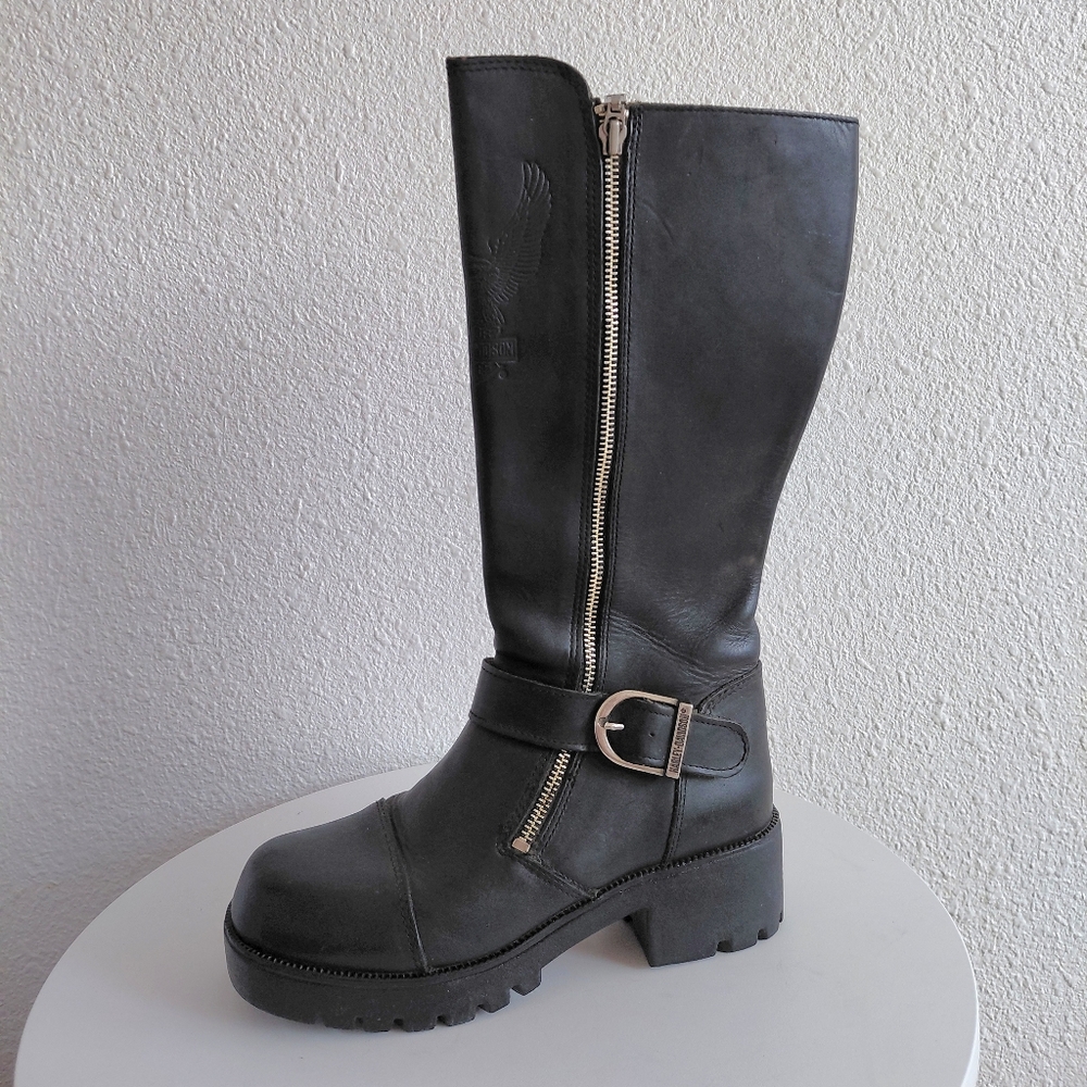 SOLD SOLD Vintage Black Leather 2 Zippers Chunky Moto Boots